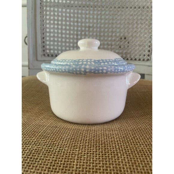 Vintage Spongeware, Cottagecore Blue Heart Lidded Jar, Sugar, Kitchenware, 4 1/4 - Picture 5 of 5